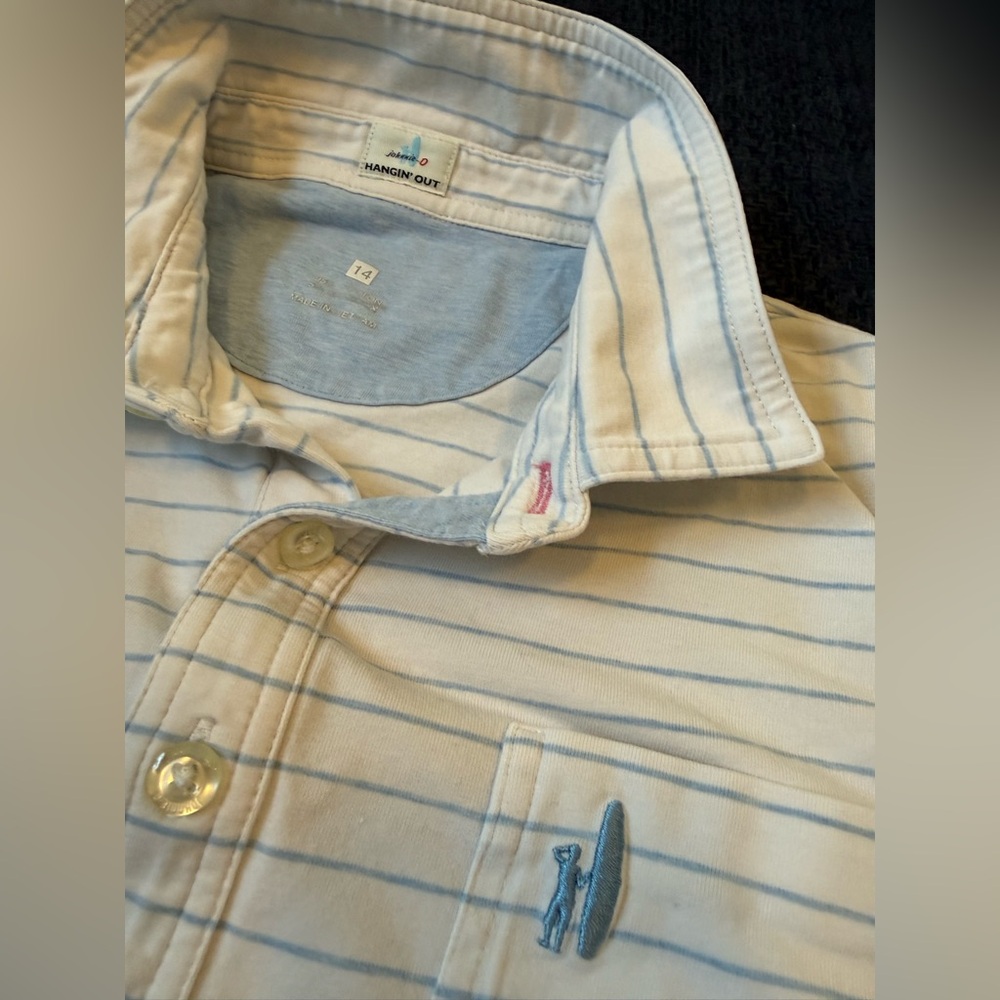 Johnnie-O Boys Striped Polo Shirt - White and Blue - Picture 2 of 4